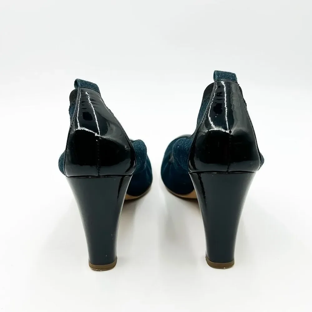 Chanel Elastic CC Logo Blue Denim Pumps High Heels Size 39 US 8-8.5